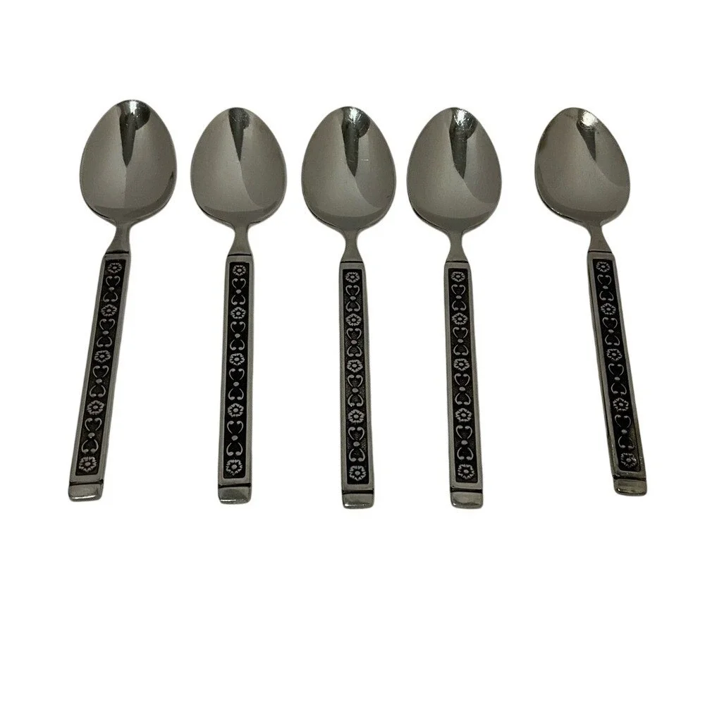 Gorham HACIENDA Stainless Flatware Mid‎ Century Black Accent  5 Teaspoons